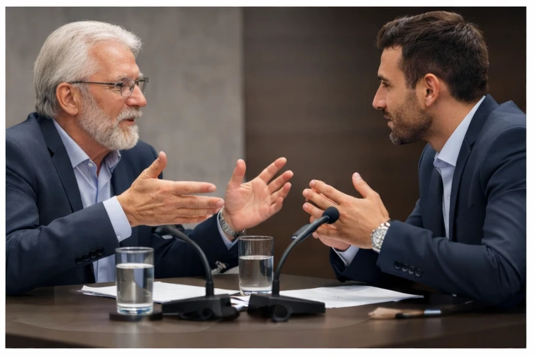 Dos ponentes participando en un discurso dialogado y argumentativo